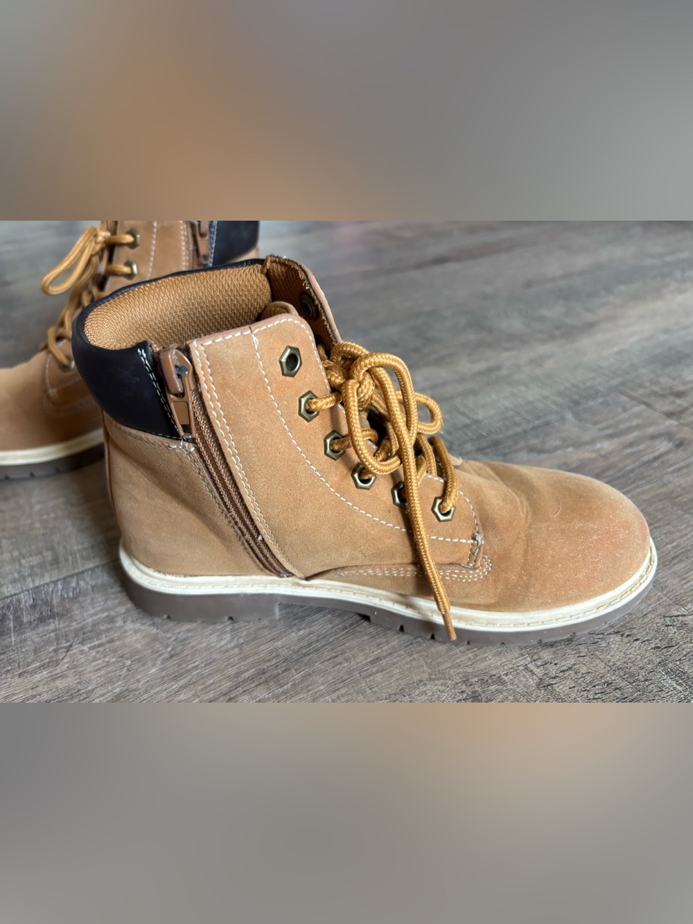Thereabouts Luke flat heel little boys size 2 hiking construction lace up boots - Picture 6 of 13